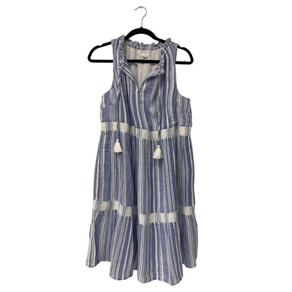 J. Jill Womens Shift Dress Medium Blue White Striped Cotton Sleeveless Lined EUC